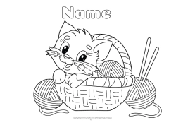 Colouring to customise Cat Animal Basket Dogs And Cats Balls Of Wool