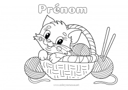 Coloriage gratuit Chat Animal Panier Chiens et chats