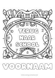 Gratis kleurplaat Kwast Kleurpotlood School Potlood Terug naar school Schoolbenodigdheden Wekker