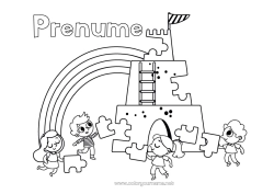Pagină de colorat gratuită Copil Curcubeu Castel de nisip Jocuri și jucării Puzzle-uri