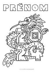 Coloriage gratuit Dragon Bonne année Dragons, licornes et animaux fantastiques 2024