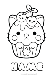 Free colouring Cute Cherry Fruit Treats, sweets Fairy cake