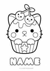 Coloring to customize Kawaii Cherry Fruits Treats Cupcake