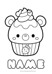 Colouring to customise Cute Fruit Treats, Sweets Fairy Cake Strawberry