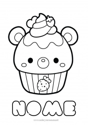 Desenho para personalizar Kawaii Frutas Guloseimas, doces Cupcake Morango