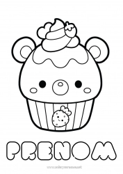 Coloriage à personnaliser Kawaii Fruits Gourmandises, sucreries Cupcake Fraise