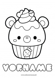 Kostenlose Zeichnung Kawaii Früchte Leckereien, Süßigkeiten Cupcake Erdbeere