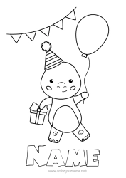 Free colouring Birthday Dinosaurs Balloons Easy colouring pages