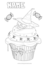 Free colouring Sweets Pumpkin Cake Wizard's hat
