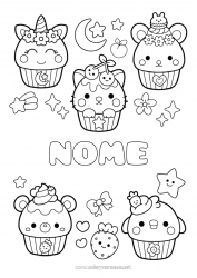 Desenho para personalizar Kawaii Estrelas Guloseimas, doces Cupcake