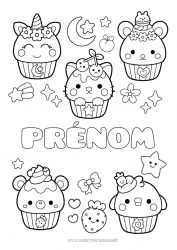 Coloriage à personnaliser Kawaii Étoiles Gourmandises, sucreries Cupcake