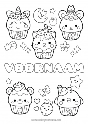 Gratis kleurplaat Kawaii Sterren Lekkernijen, zoetigheden Cupcake