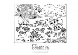 Free coloring Autumn Child Leaves Natural landscape Forest