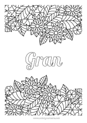Free colouring Flowers Leaves Complex colouring pages