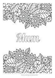 Free colouring Flowers Leaves Complex colouring pages