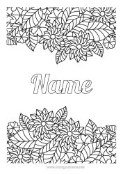 Free colouring Flowers Leaves Complex colouring pages