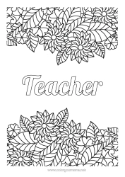Free colouring Flowers Leaves Complex colouring pages