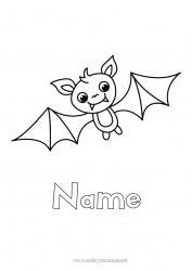 Free drawing Bat Halloween Animal Easy coloring pages Flying birds and mammals