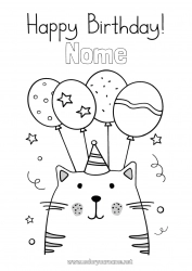 Desenho grátis Gato Aniversário Bolas Festa Animal Desenhos para colorir fáceis Cães e gatos