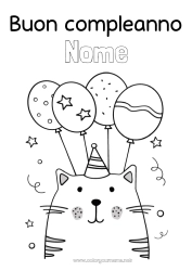 Colorare per personalizzare Gatto Compleanno Palloncini Festa Animale Disegni da colorare facili CanI e gatti