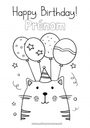 Coloriage gratuit Chat Anniversaire Ballons Fête Animal Coloriages faciles Chiens et chats