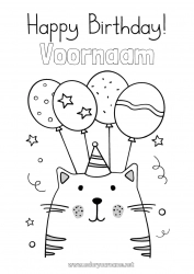 Kleurplaat aanpassen Kat Verjaardag Ballonnen Feest Dier Eenvoudige kleurplaten Honden en katten