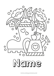 Colouring to customise Flowers Boots Watering Can