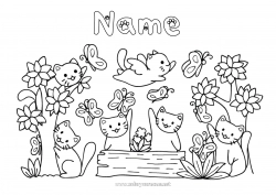 Free coloring Flowers Cat Animal Tree Dog and cat