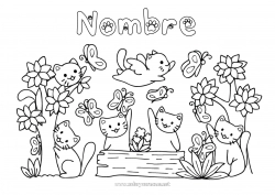 Colorear gratis Flores Cat Animales Árbol Perros y gatos