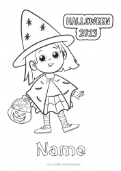 Coloring to customize Witch Trick or treat Halloween 2023 Magician Inscription 