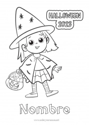 Colorear gratis Bruja Truco o trato Halloween 2023 Mago Inscripción 