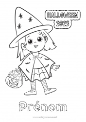 Coloriage à personnaliser Sorcière Un bonbon ou un sort ? Halloween 2023 Magicien Inscription "halloween"