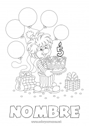 Dibujo libre Tarta Regalos Cumpleaños Globos Clown Dibujos intermedios para colorear Edad personalizable Circo