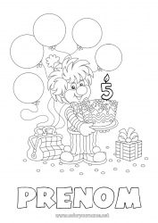 Dessin gratuit Gâteau Cadeaux Anniversaire Ballons Clown Coloriages intermédiaires Age fêté personnalisable Cirque