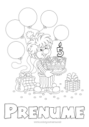 Pagină de colorat personalizată Tort Cadouri Aniversare Baloane Clovn Colorează intermediare Vârstă personalizabilă de sărbătorit Circul
