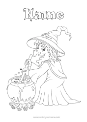 Free colouring Witch Magic cauldron Fairy tale