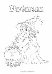 Coloriage gratuit Sorcière Chaudron magique Conte de fées