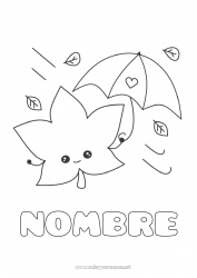 Dibujo libre Lindo Otoño Hojas Paraguas Dibujos fáciles para colorear