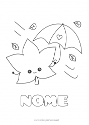Desenho para personalizar Fofo Outono Folhas Guarda-chuva Desenhos para colorir fáceis