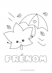 Coloriage à personnaliser Mignon Automne Feuilles Parapluie Coloriages faciles