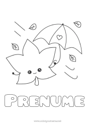 Pagină de colorat personalizată Drăguț Toamnă Frunze Umbrelă Desene de colorat ușoare