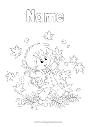 Free colouring Boy Autumn Leaves