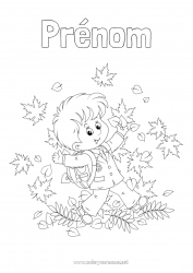 Coloriage gratuit Garçon Automne Feuilles