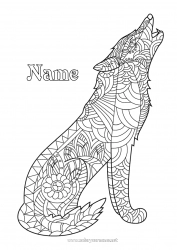 Free coloring Wolf Fox Zentangle Forest animals