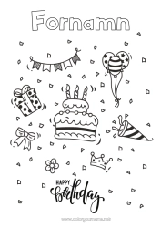 Gratis färgläggning Kaka Gåvor Födelsedag Ballonger Mellannivå färgläggningar Grattis på födelsedagen!
