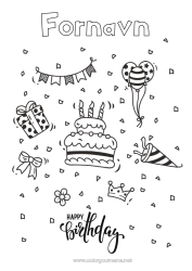 Gratis tegning Kake Gaver Bursdag Ballonger Mellomliggende fargelegginger Gratulerer med dagen!