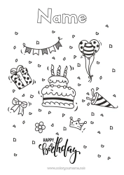 Free colouring Cake Gifts Birthday Balloons Intermediate colouring sheets Happy birthday message
