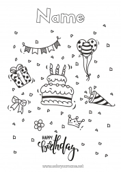 Free drawing Cake Gifts Birthday Balloons Intermediate coloring pages Happy Birthday (English) Message