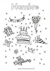 Dibujo libre Tarta Regalos Cumpleaños Globos Dibujos intermedios para colorear Mensaje de feliz cumpleaños (inglés)