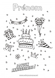 Coloriage gratuit Gâteau Cadeaux Anniversaire Ballons Coloriages intermédiaires Joyeux anniversaire (français) Message